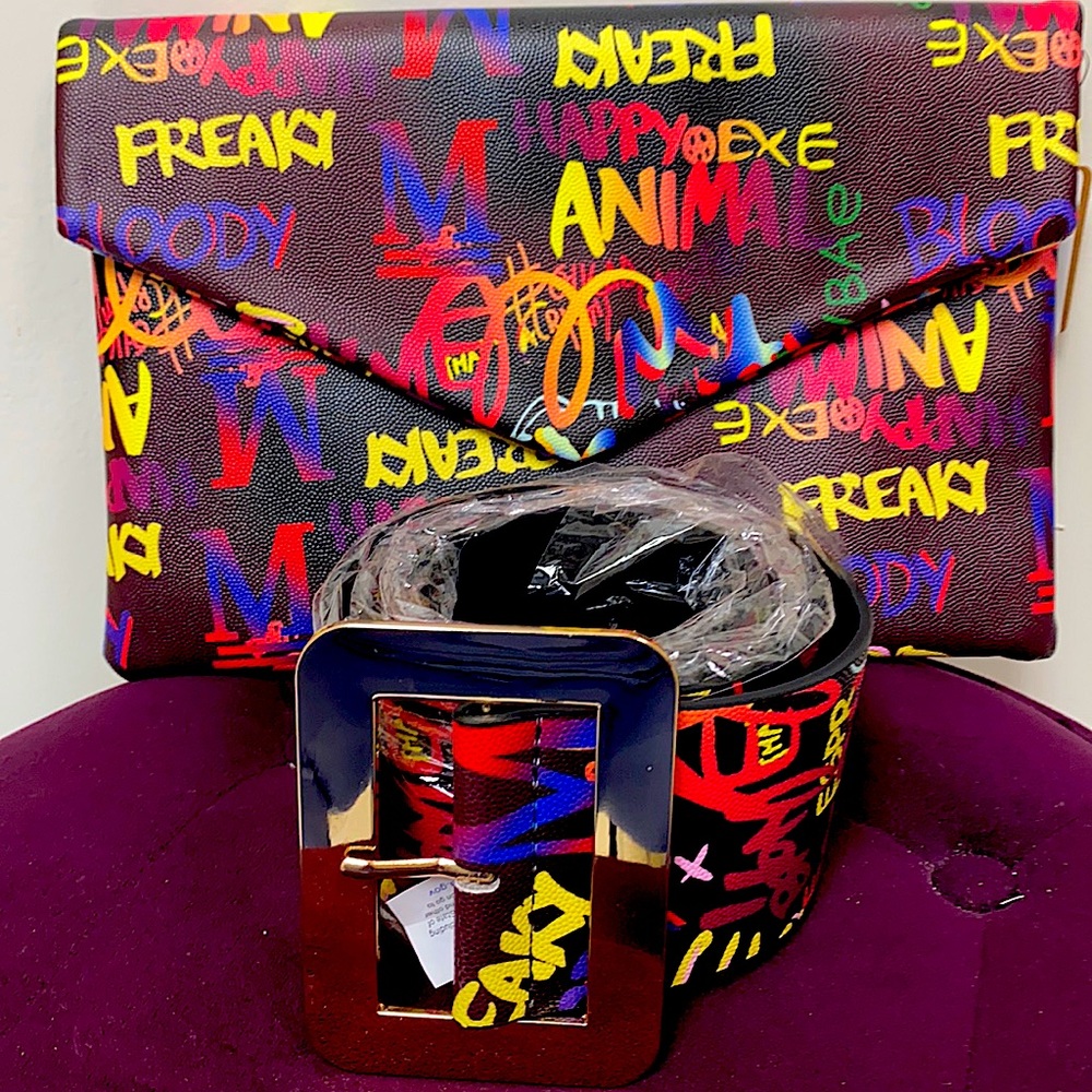Brand new clutch and matching big buckle belt